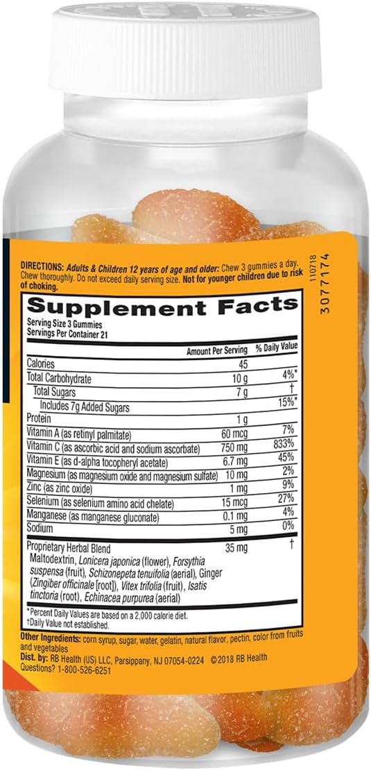 Airborne Immune Support Gummies, Zesty Orange Flavor, 63 ct - 750 mg Vitamin C + Vitamins A, D & E + Zinc, Selenium, and Manganese | with Herbal Blend | Naturally Flavored (4 Pack)