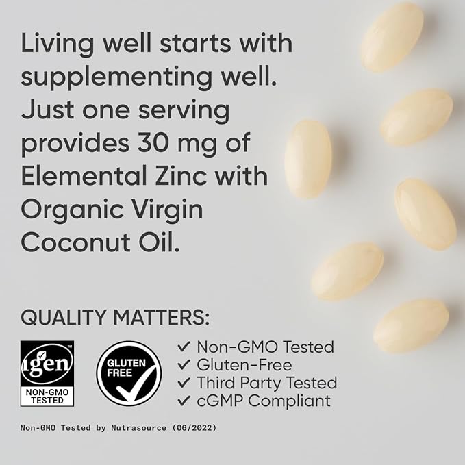 Sports Research High Potency Zinc Picolinate 30mg with Organic Coconut Oil | Highly Absorbable Zinc Supplement for Healthy Immune & Enzyme Function - Non-GMO Tested & Gluten-Free (90 Liquid Softgels)