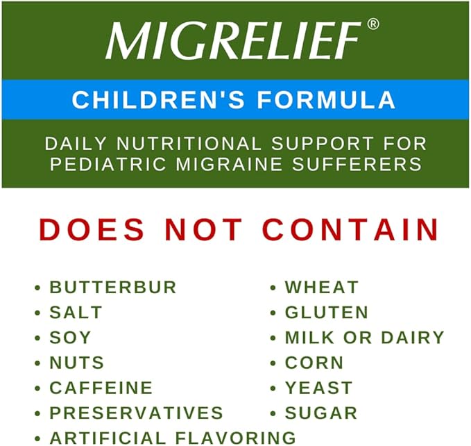 Children's MigreLief® - Triple Therapy with Puracol™ - Nutritional Support for Pediatric Migraine Sufferers - 60 Caplets/1 Month Supply