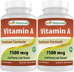 Best Naturals Vitamin A 25000 IU (7500 mcg), Non-GMO Formula Supports Healthy Vision & Immune System and Healthy Growth & Reproduction, 180 Softgels (180 Count (Pack of 2))