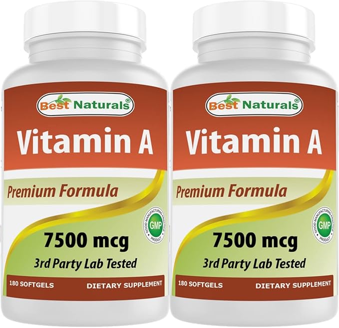 Best Naturals Vitamin A 25000 IU (7500 mcg), Non-GMO Formula Supports Healthy Vision & Immune System and Healthy Growth & Reproduction, 180 Softgels (180 Count (Pack of 2))