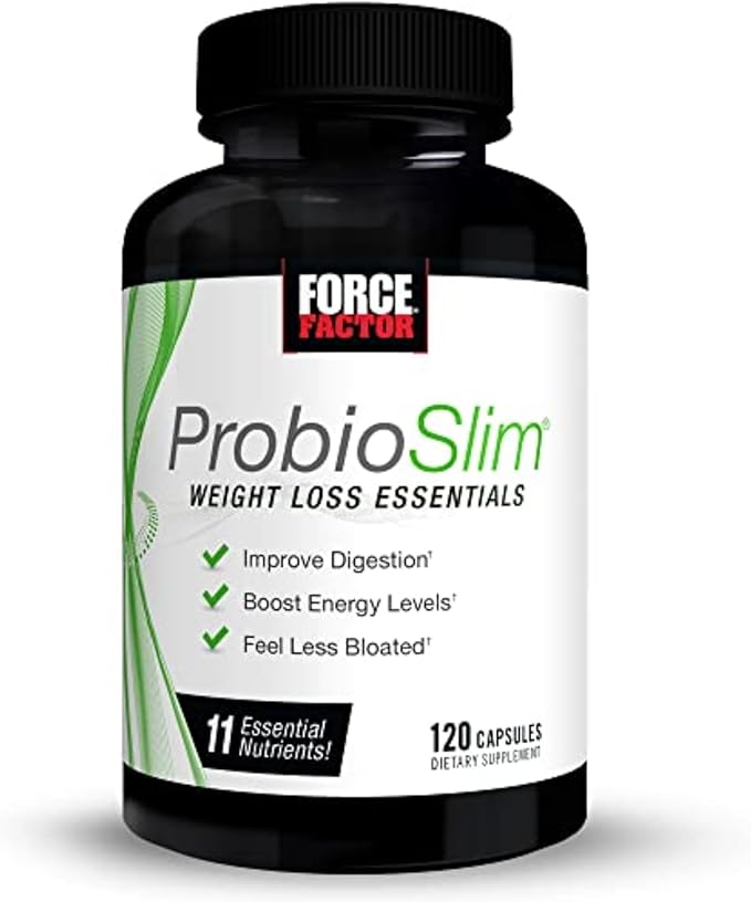 ProbioSlim Weight Loss Essentials Complete Daily Digestive Health and Weight Loss Probiotic Supplement for Women and Men with Electrolytes and Green Tea Extract, Force Factor, 120 Capsules
