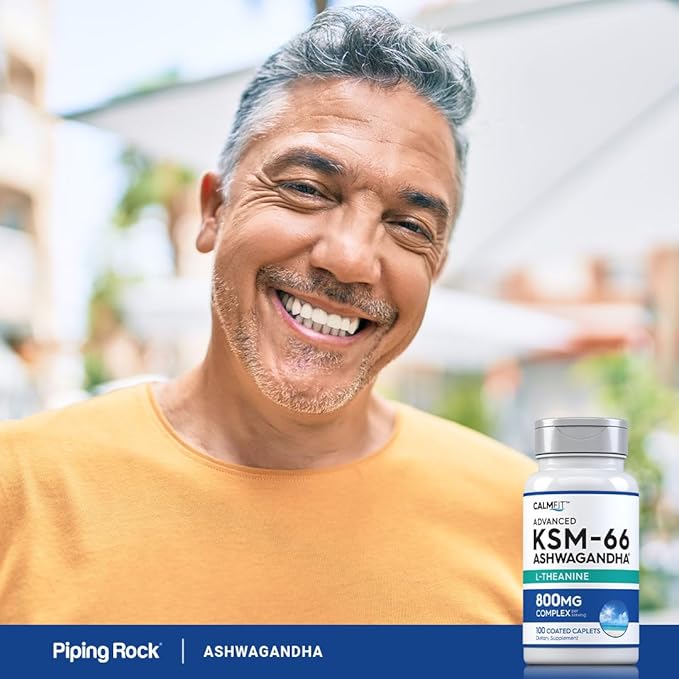 Piping Rock KSM-66 Ashwagandha Extract Supplement | 800mg Complex | 100 Caplets | Advanced Formula with L-Theanine | Vegan, Non-GMO, Gluten Free