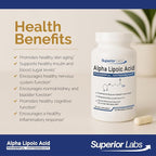Superior Labs Alpha Lipoic Acid 600 mg Capsules, Pure Non-GMO ALA, High Absorption, Nerve Support, Healthy Circulation and Nerve Response, Healthy Aging Antioxidant, 120 Veg Caps, 4-Month Supply