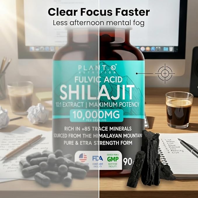 Pure Himalayan Shilajit Capsules - 10,000mg Maximum Potency | Fulvic Acid + 85 Trace Minerals | Energy Boost, Immune Support, Cognitive Function | 90 Veggie Pills for Men & Women