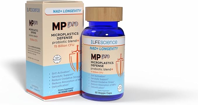 1LifeScience NAD+ Longevity Microplastics Defense Support Supplement – Probiotic Blend with NMN – Supports Digestive & Cellular Health – cGMP Made in USA – 60 Veggie Capsules