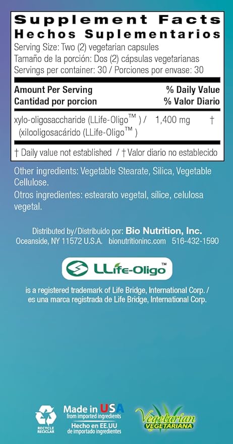 Bio Nutrition Pre-Biotic with Life Oligo Prebiotic Fiber XOS, 60 Count