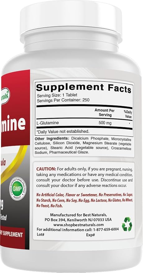 Best Naturals L-Glutamine 500 mg 250 Tablets