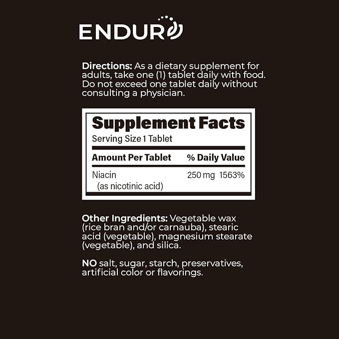 ENDUR-ACIN - Niacin B3 - ER (Extended Release) 250 mg - Nicotinic Acid - Healthy Heart & Cholesterol Balance Supplement - Low-Flush High-Potency Niacin with 4–8 HR Timed-Release Matrix - 100 Tablets