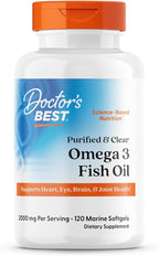 Doctor's Best Omega 3 Fish Oil Supplement for Women & Men - Source of DHA, EPA, & Omega-3 Fatty Acids, Purified, High 2000 mg Potency, Heart Health Support, Non-GMO, Gluten Free - 120 Marine Softgels