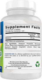 Best Naturals Melatonin 20mg 240 Tablets - Drug-Free Nighttime Sleep Aid - Non-GMO & Gluten Free (Pack of 2)