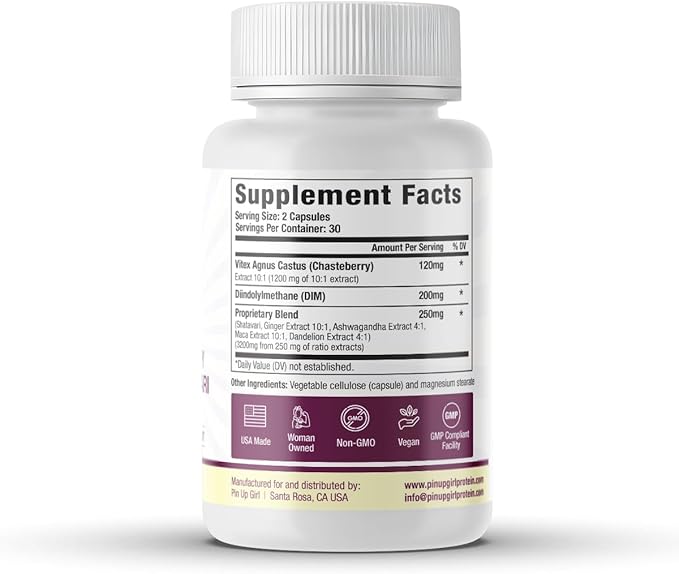 Pin Up Girl Vitex Chasteberry + DIM & Shatavari – Hormonal Balance Supplement for Women – Supports Hormonal Balance, Cycle Health & Reproductive Wellness – 4600mg - 60 Capsules