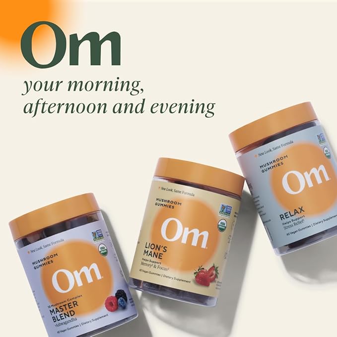OM MUSHROOM SUPERFOOD Mushroom Gummies Variety Pack – Lion’s Mane Focus, Reishi Relax & Master Blend Multivitamin – Supports Brain, Mood, Immune & Overall Wellness – 3 Pack, 40 Count Each.