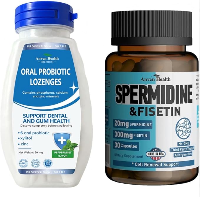 Oral Probiotics Lozenges for Mouth Bad Breath & Gum Repair & Spermidine & Fisetin Supplement - 20mg of 99% Spermidine Per Serving