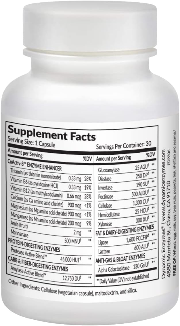 Eat E-Z Digestive Enzymes – Broad-Spectrum Enzyme Blend for Proteins, Carbohydrates, Fats, Dairy & Fiber – Supports Digestive Comfort & Occasional Bloating – 30 Capsules