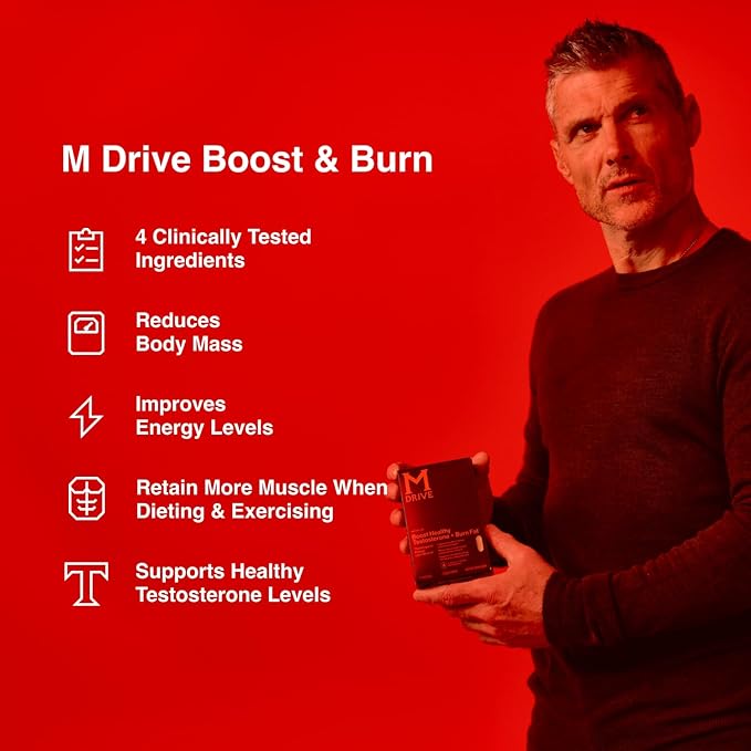 Mdrive Boost and Burn Testosterone Support Supplement with Zinc, KSM-66 Ashwagandha, Advantra Z, 120 Capsules