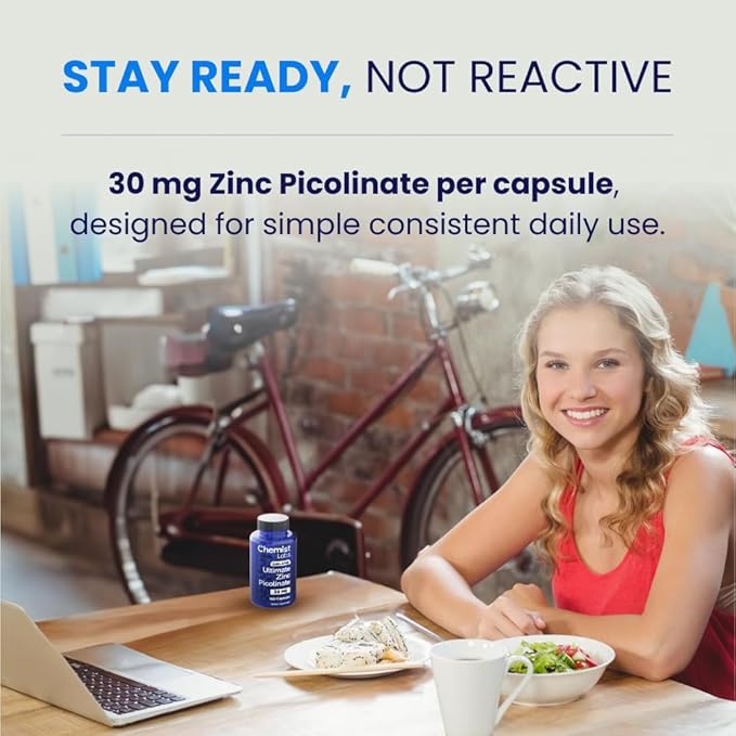 Ultimate Zinc Picolinate 30mg - 180 Capsules - Fast-Absorbing - 6 Month Supply - Vitamin Zinc Picolinate Supplements - Immune Support, Colds, Skin Health - Foundational Mineral - Vegetarian Capsules