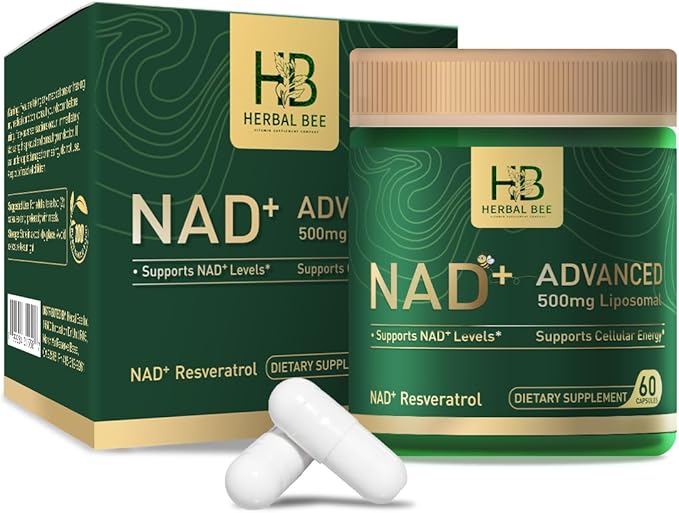 Liposomal NAD+ Supplement 500 Mg with NAD Trans-resveratrol 50 Mg – Cellular Energy & Mitochondrial Support – Healthy Aging & Antioxidant Support – 60 Capsules (30 Servings)