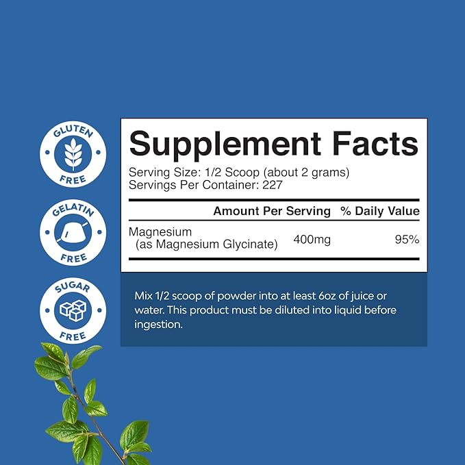 Potent Magnesium Glycinate Powder 400mg - Calm Magnesium Powder Bulk for Muscle Relax, Calm & Sleep Support for Adults - Glycinate Mag Soothe Vegan & Non-GMO Supplement - 1 Pack