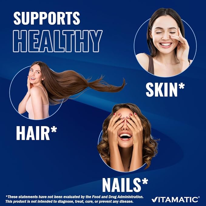 Vitamatic Biotin 10,000 mcg (10 mg) for Stronger Hair, Skin & Nails - 365 Vegan Tablets- Also Called Vitamin B7-4 Pack