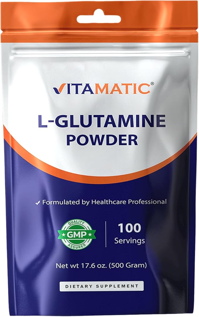 Vitamatic L-Glutamine Powder – 5000 mg per Serving – Unflavored – Non-GMO – GMP Quality – Supports Active Lifestyle, GI Health and Immune Function - 500 Gram