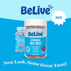 BeLive Vitamin D3 Gummies with B12 Vitamins - Immune Support Gummies with Vegan Vitamin B12 & D3, Provides Enhanced Bone & Muscle Strength, Hearth Health and Energy - Strawberry Flavor | 5-Pack