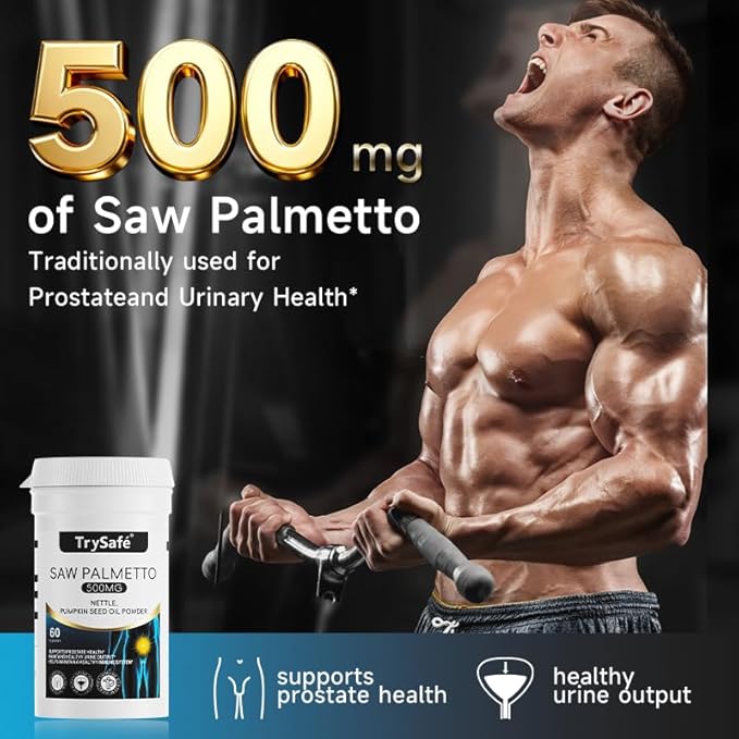7-in-1 500mg Saw Palmetto for Men Prostate Health Supplement with 200mg Nettle, 200mg Pumpkin Seed Oil - Support Male Urinary Tract and Prostate for Mens Health* & Healthy Immune Function*