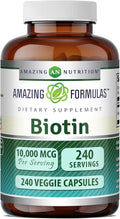 Amazing Formulas Biotin (Vitamin B7) 10,000 Mcg | Veggie Capsules Supplement | Non-GMO | Gluten-Free | Made in USA (1 Pack | 240 Count)