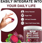 Beetroot Chews, Beet Root Soft Chews with Grape Seed, Pomegranate, Black Pepper, Vitamin C, B12, Nitric Oxide Supplement for Men & Women, Cherry Flavor, Sugar Free, 60 Chews
