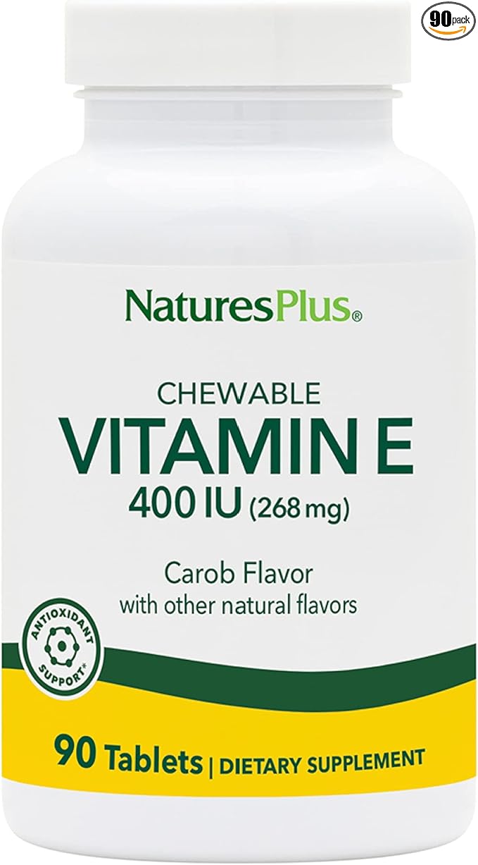NaturesPlus Vitamin E 400 IU, Natural Carob Flavor - 90 Chewables - Supports Immune Health - Free Radical Protection - Gluten Free, Vegetarian - 90 Servings