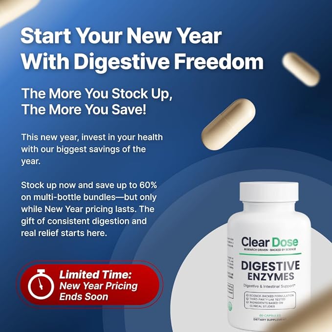 Digestive Enzymes with Probiotics – Broad Spectrum Enzyme Formula for Digestive Support, Bloating & Gas Relief, Lactase, Protease, Lipase – 60 Capsules