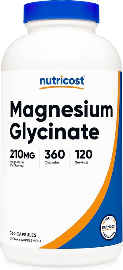 Nutricost Magnesium Glycinate Capsules (360 Capsules, 210 mg Per Serving) - Magnesium Glycinate Supplement for Gentle Absorption