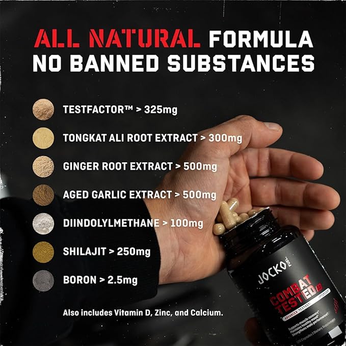 Jocko Fuel Test Booster for Men - Natural Endurance, Stamina, & Strength Booster - Muscle Builder for Men & Nitric Oxide Support with Ginger Root, Shilajit, & Tongkat Ali, 120ct (30 Servings)