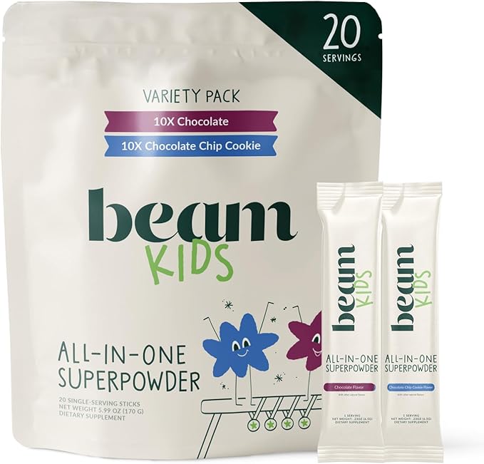 Beam Kids Multivitamin Powder – Kids Vitamins with Greens, Probiotic & Prebiotic, Immune Support for Children & Toddlers, No Artificial Sweeteners, for Picky Eaters, 20 Servings, Variety Pack
