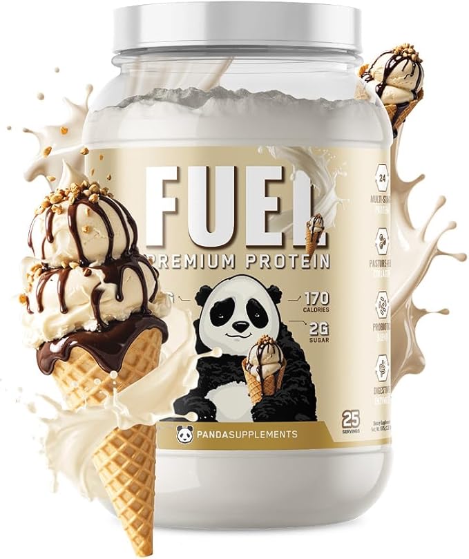 Underground Bio Labs Panda Fuel Premium Protein Whey,Hydrolyzed Collagen,Casein,Probiotics, Enzymes, Keto Friendly,Time Release, 25 Servings (2.5 Pound, Ice Cream Sundae Cone)