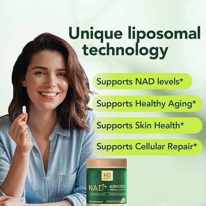 Liposomal NAD+ Supplement 500 Mg with NAD Trans-resveratrol 50 Mg – Cellular Energy & Mitochondrial Support – Healthy Aging & Antioxidant Support – 60 Capsules (30 Servings)