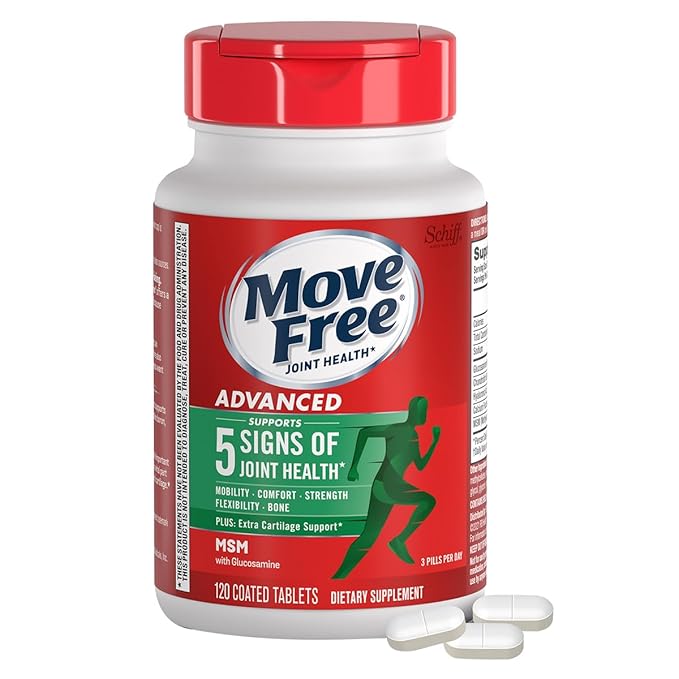 Move Free Advanced Glucosamine Chondroitin MSM Joint Support Supplement, Supports Mobility, Comfort, Strength, Flexibility & Bone, 120 Tablets/40 Servings