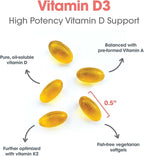 Allergy Research Group Vitamin D3 Complete 5000 - Delivers 125 mcg Vitamin D3 - with Vitamin A & K2 - Supports Bone Strength, Immune Balance & Healthy Mindset - 120 Servings - 120 Capsules