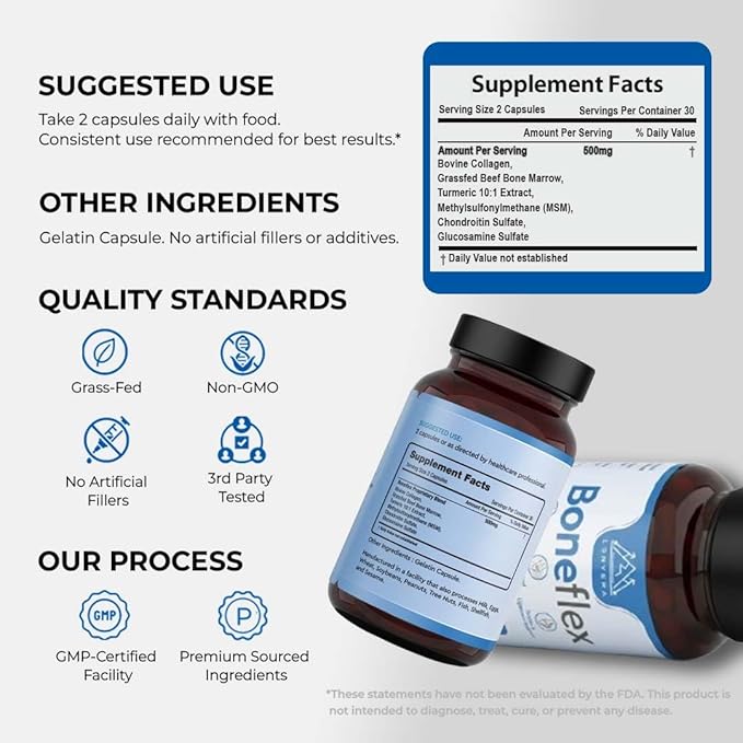 Lonvera Boneflex Glucosamine Chondroitin MSM Turmeric Joint Support Supplement with Grass Fed Bone Marrow and Collagen - Joint Supplements for Men and Women, 60 Capsules