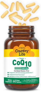 Country Life Simply CoQ10 100mg – Supports Heart Function & Cellular Energy, Vegan Softgels, Certified Gluten-Free, Non-GMO Supplement, 60 ct – Cardiovascular Health Support