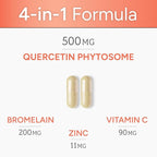 High Absorption Quercetin with Bromelain, Vitamin C and Zinc - 500mg Quercetin Phytosome - 50x More Absorption - Supports Immune Function & Cellular Health - USA Manufactured Supplement - 60 Capsules