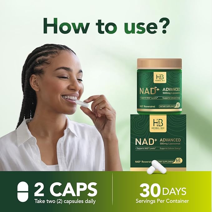 Liposomal NAD+ Supplement 500 Mg with NAD Trans-resveratrol 50 Mg – Cellular Energy & Mitochondrial Support – Healthy Aging & Antioxidant Support – 60 Capsules (30 Servings)