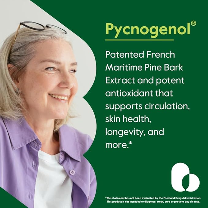 BESTVITE Pycnogenol 100mg (60 Capsules) - French Maritime Pine Bark Extract - No Stearates - Gluten Free - Non GMO
