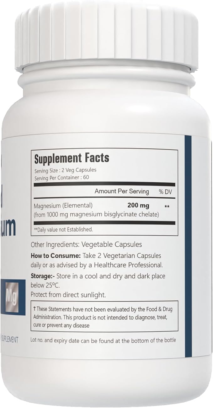 Chelated Magnesium Bisglycinate, 200mg, 120 Vegan Capsules, 60 Servings, Gluten Free, Non-GMO, and Vegetarian Friendly