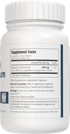 Chelated Magnesium Bisglycinate, 200mg, 120 Vegan Capsules, 60 Servings, Gluten Free, Non-GMO, and Vegetarian Friendly