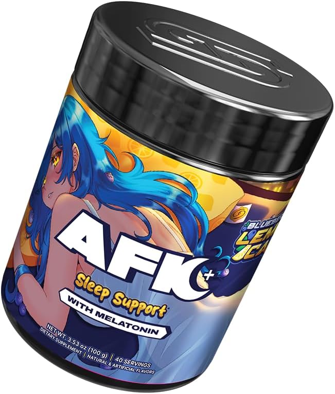 Gamer Supps AFK+® (with Melatonin): Blueberry Lemon Cake - 40 Servings - Keto Friendly Magnesium-Focused Sleep Support Supplement, Apigenin, Sugar Free