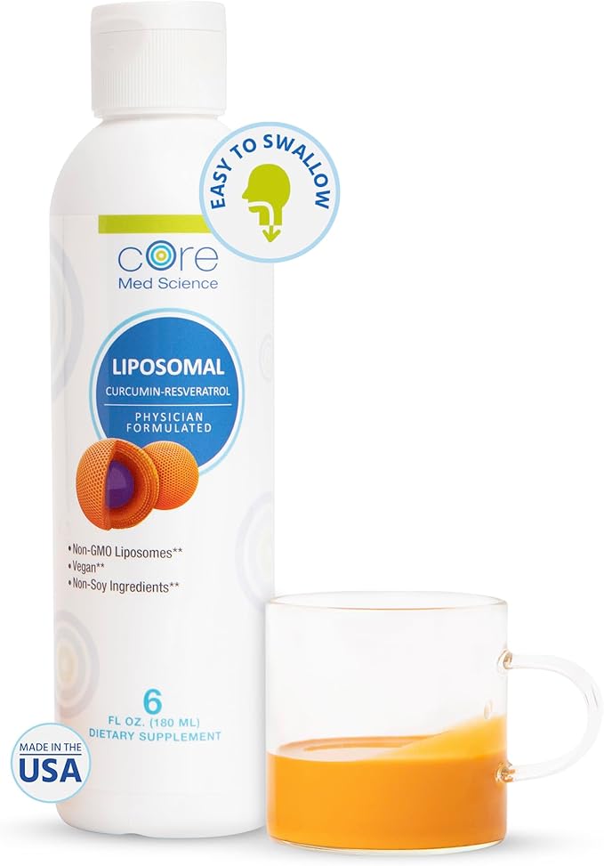 Core Med Science Liposomal Curcumin + Resveratrol Liquid Supplement, High Absorption – Supports Healthy Inflammation Response for Joint, Heart, Brain Health – 6 Fl. Oz, 30 Servings, Made in USA