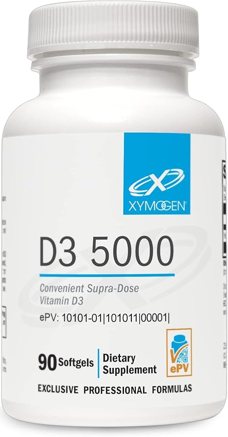 XYMOGEN D3 5000 - Bioavailable Vitamin D3 5000 IU (125 mcg) - High Strength Vitamin D Supplement for Immune Bone & Heart Health Support - 90 Softgels