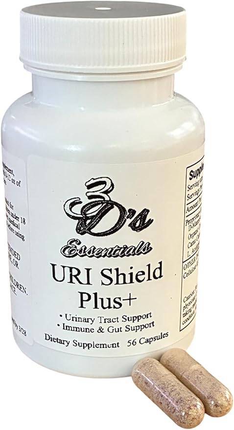 3D's Essentials URI Shield Plus+, Urinary Tract, Immune and Gut Support, D-Mannose, Cranberry, Probiotic, 56 Capsules