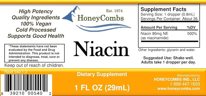 Vitamin B3-Niacin 80mg Niacin Equivalent Drops – Vitamin B Liquid Niacin Drops – Alcohol-free, Non-GMO Niacin Supplement 1oz
